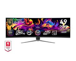 Монитор MSI MPG 491CQPX QD-OLED, 49" QD-OLED Curved 1800R, DQHD (5120x1440) 240Hz, 32:9, 0.03ms, 1000cd/m2, 1.5M:1, NVIDIA G-Sync, 2xHDMI, DP, USB Type-C, USB hub, Black