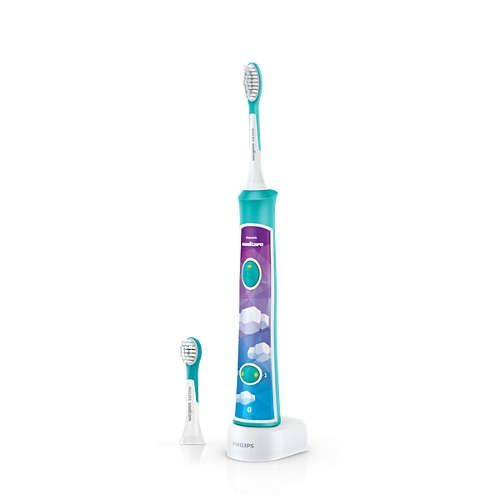 Philips детска четка за зъби Sonicare Kids Вграден Bluetooth® Приложение за тренировка, 2 глави за четка 2 режима + 8 стикера