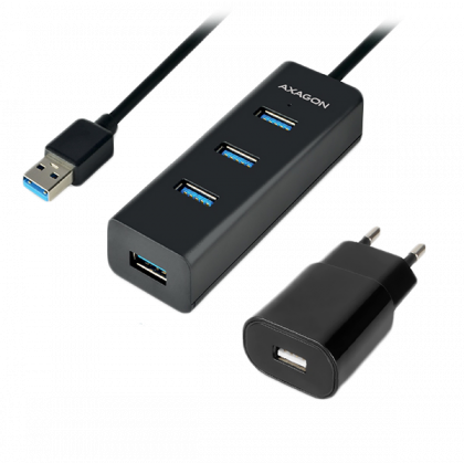 USB Hub AXAGON HUE-S2BP , 4xUSB3.0 Charging Hub 1.2m Cable, MicroUSB Charging, Incl. AC Adapter