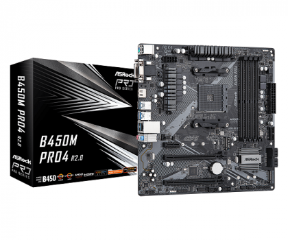 Дънна платка ASROCK B450M Pro4 (AMD AM4, 4xDDR4, 2xM.2, VGA, HDMI, DVI) Micro ATX