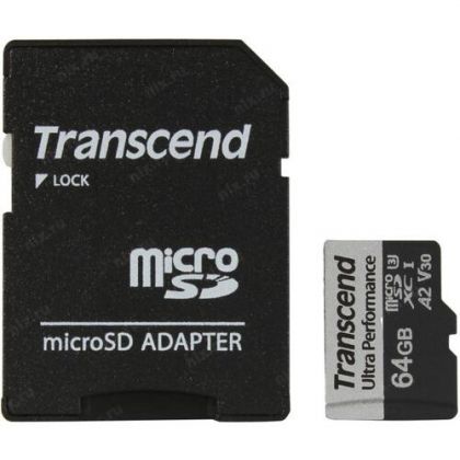 MicroSD памет 64GB TRANSCEND Ultra Performance 340S microSDXC UHS-I U3 A2 V30 + SD Адаптер