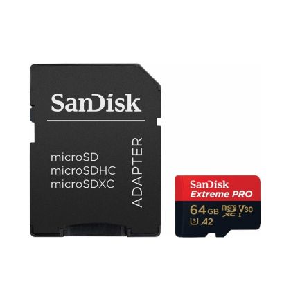 MicroSD памет 64GB SANDISK Extreme PRO, microSDXC UHS-1 U3 V30  Class10 + SD Adapter