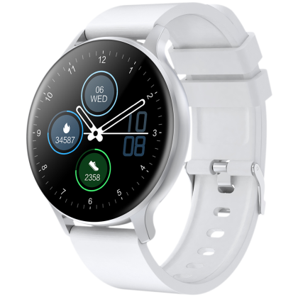 Смарт часовник CANYON "Badian" CNS-SW68SS, Realtek 8762CK, 1.28"TFT 240x240px; RAM : 160KB,  Lithium-ion polymer battery, 3.7V 190mAh Include, Silver Zinc alloy middle frame + plastic bottom case+ white Silicone strap + silver strap buckle