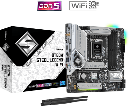 Дънна платка ASROCK B760M Steel Legend WiFi (Intel 1700, 4xDDR5, 3xHyper M.2, 2.5G LAN, Wi-Fi 6E, HDMI, DP)  Micro ATX