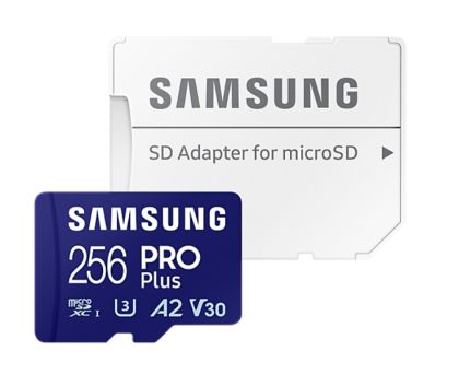 MicroSD памет 256GB SAMSUNG PRO Plus microSD Card (2023), microSDXC UHS-I U3, V30, A2 + SD адаптер
