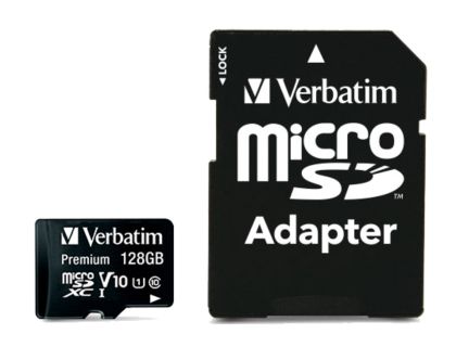 MicroSD памет 128GB VERBATIM Premium, microSDXC UHS-I V10 U1 Class 10 + SD Адаптер