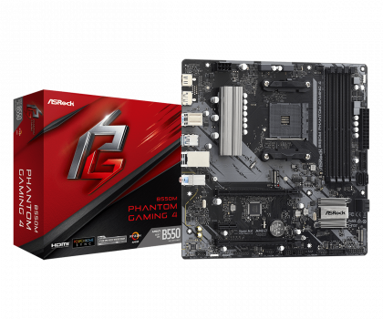 Дънна платка ASROCK B550M Phantom Gaming 4 (AMD AM4, 4xDDR4, 2xM.2, HDMI, DP) Micro ATX 