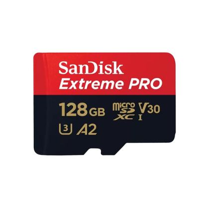 MicroSDXC памет 128GB SANDISK Extreme PRO, microSDXC  UHS-I U3 V30 A2 Class10 + SD Адаптер