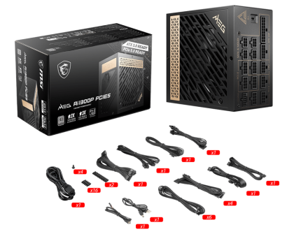 Захранване MSI MEG Ai1300P PCIE5, 1300W, 80 PLUS Platinum, Full modular - 306-7ZP4A11-CE0