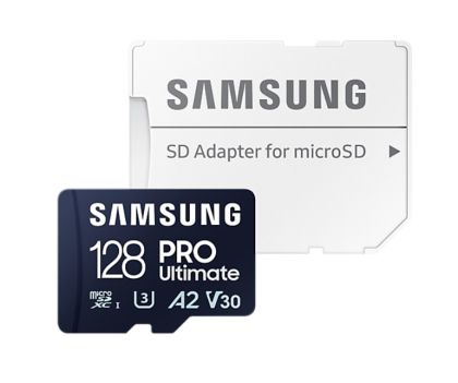 MicroSDXC памет 128GB SAMSUNG PRO Ultimate microSD (2023), UHS-I U3, V30, A2 + SD адаптер