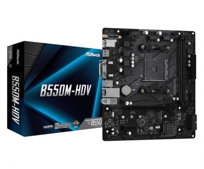 Дънна платка ASROCK B550M-HDV (AMD AM4, 2xDDR4, 1xHyper M.2, VGA, DVI-D, HDMI) Micro ATX