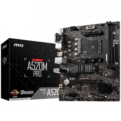 Дънна платка MSI A520M PRO (AMD AM4, 2xDDR4, 1xM.2, DP, VGA, HDMI) Micro ATX