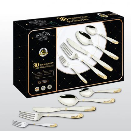 Комплект прибори за хранене BOHMANN BP A30-GM, Кутия, 30 бр, Инокс/златист