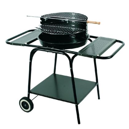 Кръгло барбекю MASTERGRILL MG906, 46 cm, 3 рафта, Грил шиш, 2 колела,  Емайлирана стомана, Черен