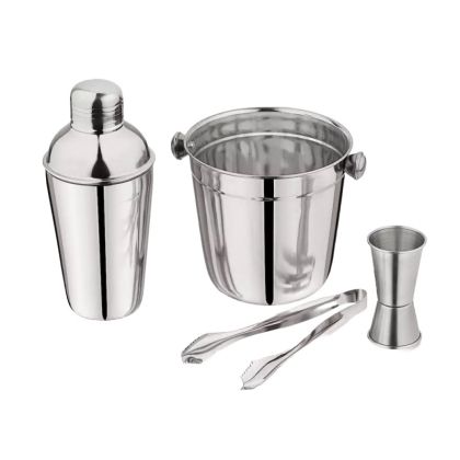 Комплект шейкър с ледарка KINGHOFF KH 1706, 4 части, Мерителна чашка, Щипки, Инокс
