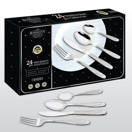 Комплект прибори за хранене BOHMANN BH BP A24-SM, Кутия, 24 бр, Инокс