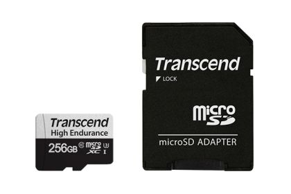 MicroSD памет 256GB TRANSCEND High Endurance USD350V, microSDXC UHS-I U3, up to 100MB/s + SD адаптер 