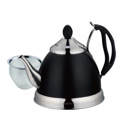 Чайник с цедка KINGHOFF KH 1538, 1 литър, Инокс, Черен/Сребрист