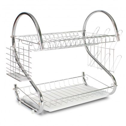 Сушилник за съдове ROSBERG R53000H, 2 нива, Поставки за прибори и чаши, Хром
