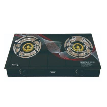 Двоен газов котлон ROSBERG R51454GAD, Закалено стъкло, Чугунени горелки, Три поставки, 30 mbar, Черен