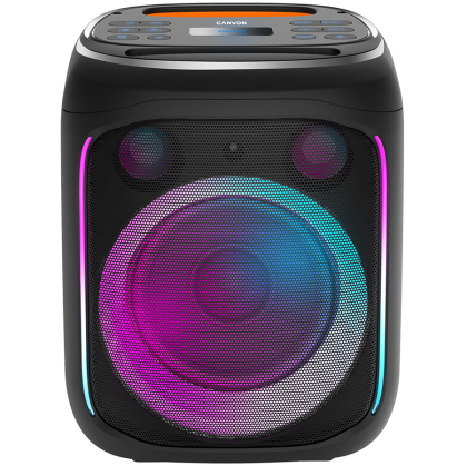 Преносима парти колонка CANYON OnFun 5 (CNE-PBSP5), Partybox speaker,Spec: speaker drivers: 6.5''+1.5'tweeter Power Output : 40W Lithium Battery : 7.4v 3600mAh Function : AUX+TF+MIC+BT+USB+DSP+EQ+ehco+. Color: Black body,orange handle.