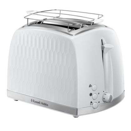 Тостер за хляб RUSSELL HOBBS 26060-56, 850W, 2 филийки, Високо повдигане, Широки отвори, Размразяване, Бял