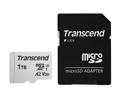MicroSD памет 1TB TRANSCEND USD300S, microSDXC Class 10 UHS-I U3 A2 V30 + SD адаптер