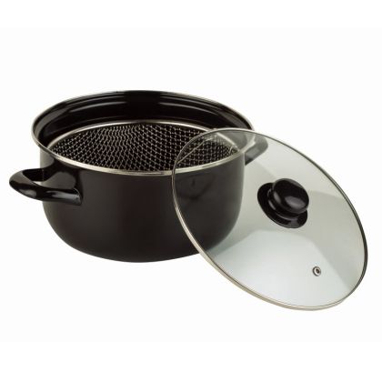 Тенджера с кошница за пържене ROSBERG R51213J, 24 см, 4.5L, Индукция, Емайл, Черен