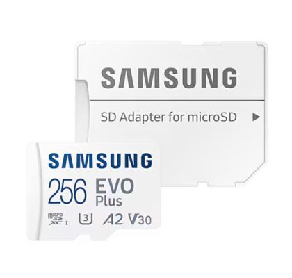 MicroSD памет 256GB SAMSUNG EVO Plus, microSDXC UHS-I U3 V30 A2 Class10 + SD Адаптер