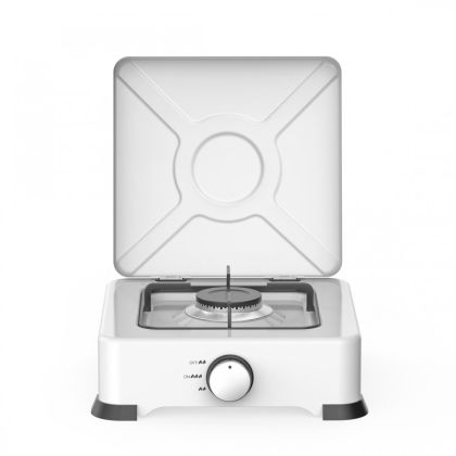 Единичен газов котлон с капак ROSBERG R51454E1, 2.2 kWh, 30 mbar, Въглеродна стомана, Бял