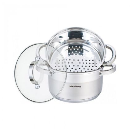Тенджера за готвене на пара KLAUSBERG KB 7141, 22 см, 4 литра, 4 части, Индукция, Инокс