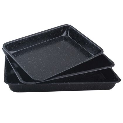 Комплект 3 тави за печене KINGHOFF KH 1069, 31/34/37 см, Мраморно покритие, Черен