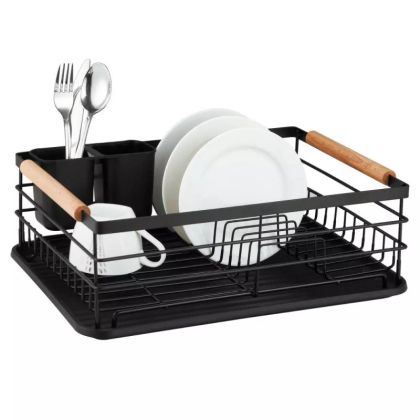 Сушилник за съдове KINGHOFF KH 1728, Поставки за прибори, Дървени дръжки, Черен