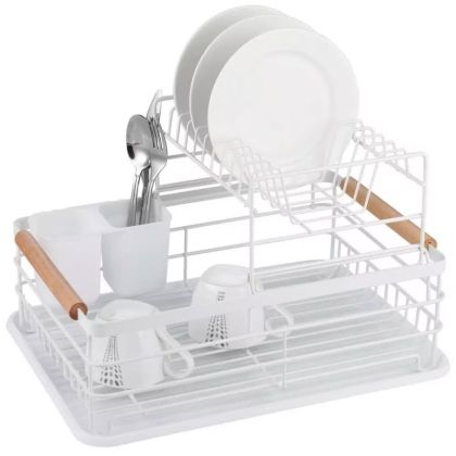 Сушилник за съдове на две нива KINGHOFF KH 1798, Поставки за прибори, Дървени дръжки, Бял