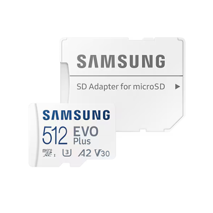 MicroSD памет 512GB SAMSUNG EVO Plus, microSDXC UHS-I U3 V30 A2 Class10 + SD Адаптер