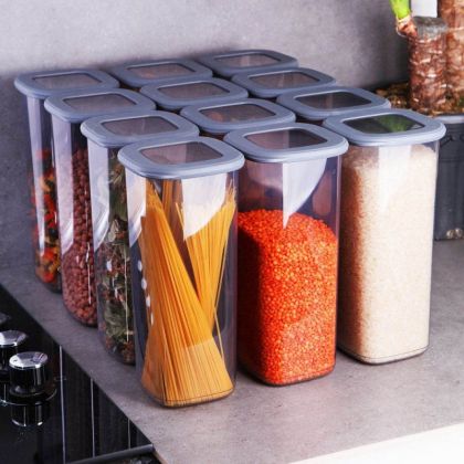 Комплект кутии за съхранение KOSOVA 430KSV1426, 1200 мл, 12 броя, Пластмаса,  Сив/прозрачен