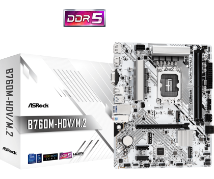 Дънна платка ASROCK B760M-HDV/M.2 (Intel 1700, 2xDDR5, 2xM.2 , LAN 2.5Gb, VGA, HDMI, DP) Micro ATX