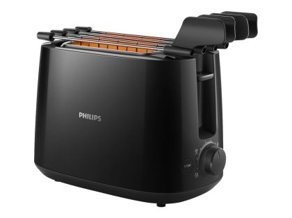Тостер PHILIPS HD2583/90 Daily Collection, 650W, 8 настройки, 2 големи променливи гнезда,  Поставка за сандвичи, Черен