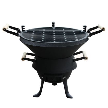 Чугунено барбекю ROSBERG R51720A, Лята решетка, Дървени дръжки, 35.5х38 см, Черен
