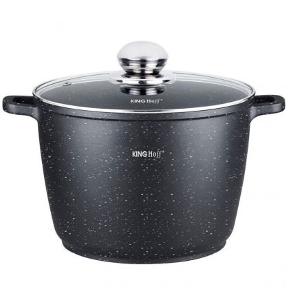 Тенджера дълбока KINGHOFF KH 1599, 28 см, 10 литра, Мраморно покритие, Индукция, Черен