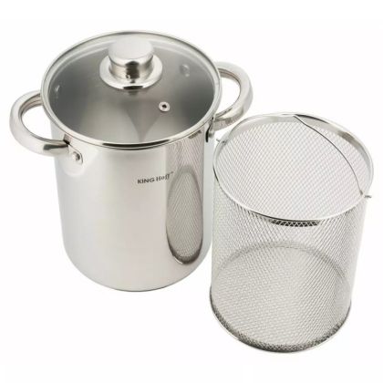Тенджера за аспержи/паста KINGHOFF KH 3325, 16 см, 4.2 литра, Кошница, Индукция, Инокс