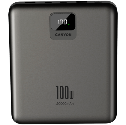 Външна батерия CANYON PB-2008 (CNE-CPB2008DG), 20000mAh, PD 100W, 2 x USB Type-A, 2 x USB Type C, Dark Grey