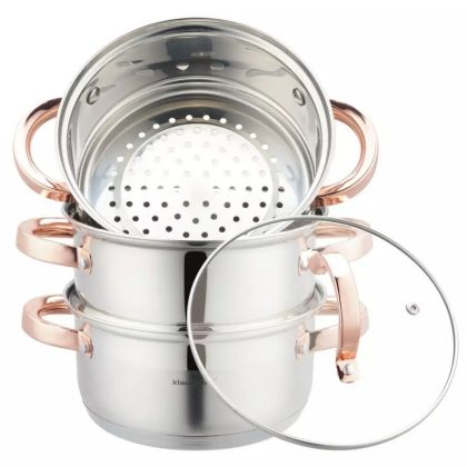 Тенджера за готвене на пара KLAUSBERG KB 7726, 18 см, 2.5 литра, 5 части, Индукция, Инокс/Розово злато