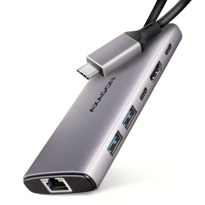 USB Hub AXAGON HMC-6G2L, 2xUSB-A 10Gbps, 1x USB-C 10Gbps, 4K/60Hz HDMI, RJ-45, USB 3.2 Gen 2 hub, PD 100W, 15cm USB-C cable