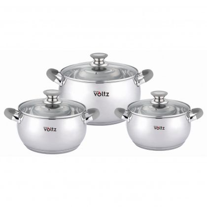 Комплект тенджери Oliver VOLTZ OV51210N6B, 6 части, Индукция, Силиконови дръжки, Инокс/Сив