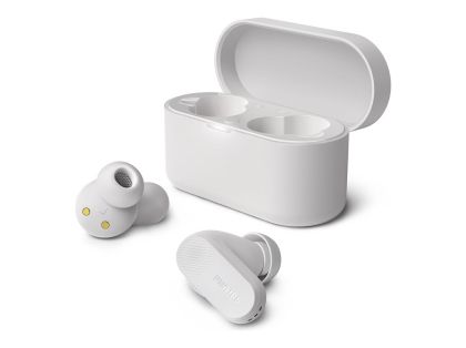 PHILIPS True Wireless Earbuds IPX4 Make calls using a single earbud Up to 24 hours play time white