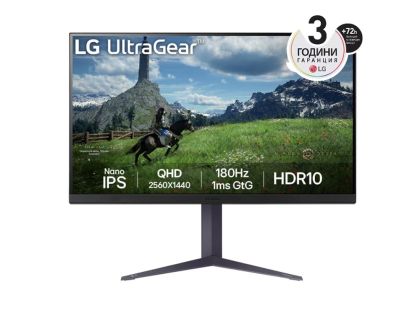 Монитор LG 32GS85Q-B UltraGear, 31.5" Nano IPS, QHD (2560 x 1440) 180Hz, 16:9, 1ms, 1000:1, 350cd/m2, AMD FreeSync, NVIDIA G-SYNC, USB, HDMI, DisplayPort, Black