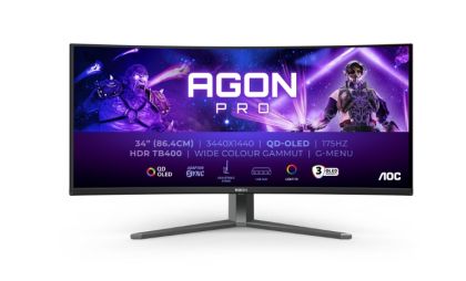 Монитор AOC AGON Pro AG346UCD, 34" QD-OLED Curved 1800R, WQHD (3440x1440) 175Hz, 21:9, 0.03ms, 1000cd/m2, 1.5M:1, AMD Freesync Premium Pro, Speaker 2x8W, 2xHDMI, DP, USB hub, Black