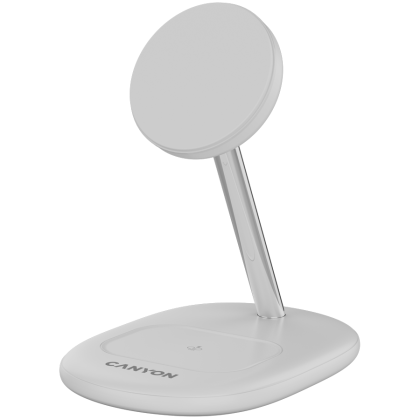 Безжично зарядно у-во CANYON On Power 205, 2in1 wireless charger 15W Qi2, White