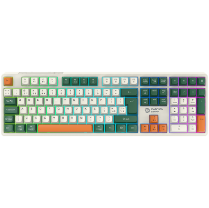 Безжична геймърска клавиатура CANYON Shadder GKW-11 (CND-SKBW11), Bluetooth/Wireless, Mechanical Brown Switches, RGB Backlight, USB, White
